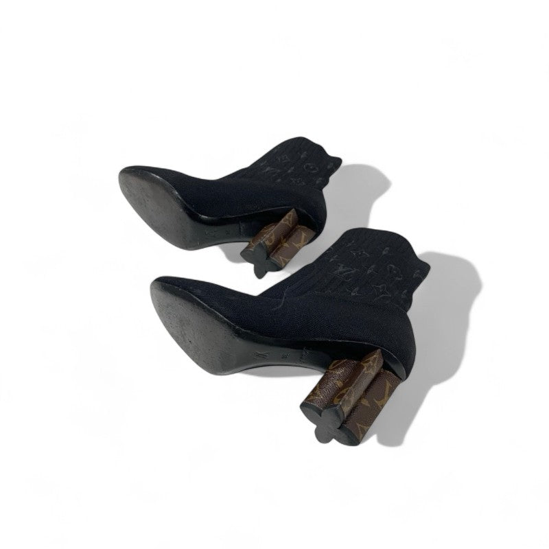 ルイヴィトン LOUIS VUITTON シルエットライン ブーツ ショートブーツ 靴 シューズ ファブリック レザー ブラック ブラウン 黒 アンクルブーツ ソックスブーツ ニット