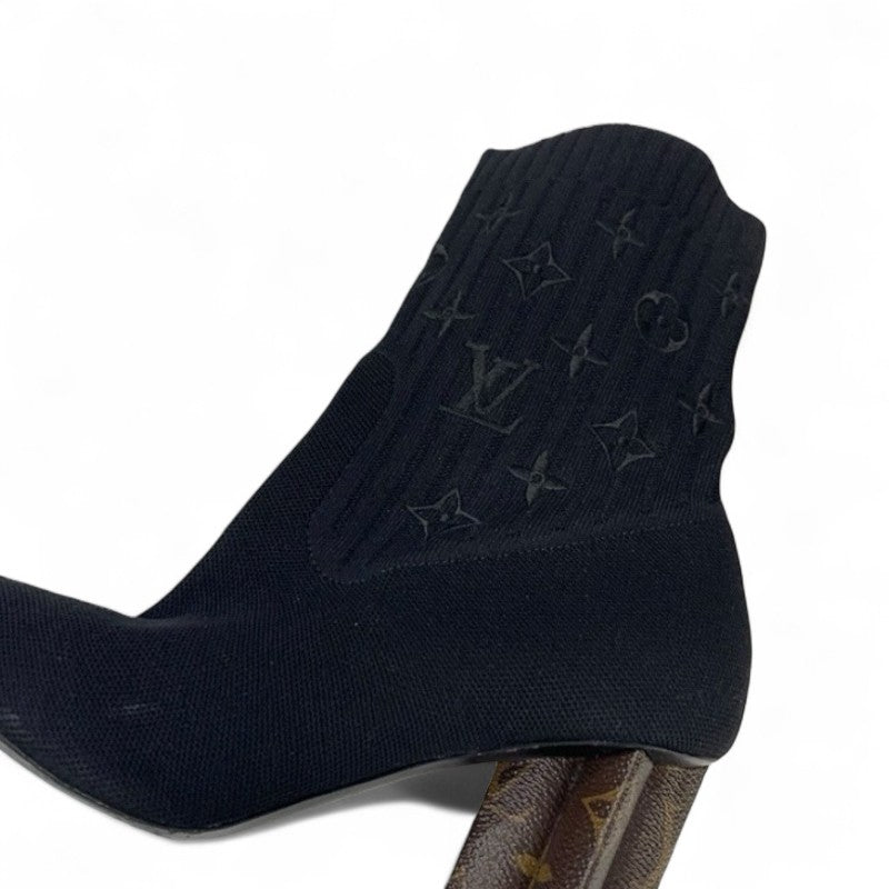 ルイヴィトン LOUIS VUITTON シルエットライン ブーツ ショートブーツ 靴 シューズ ファブリック レザー ブラック ブラウン 黒 アンクルブーツ ソックスブーツ ニット