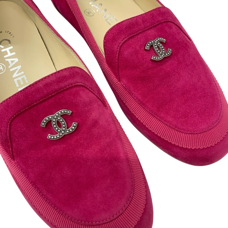 シャネル CHANEL ローファー 革靴 靴 シューズ スエード ピンク ココマーク フラットシューズ