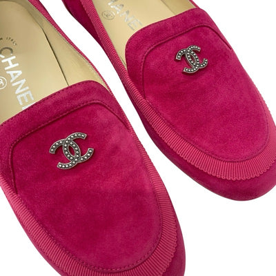シャネル CHANEL ローファー 革靴 靴 シューズ スエード ピンク ココマーク フラットシューズ