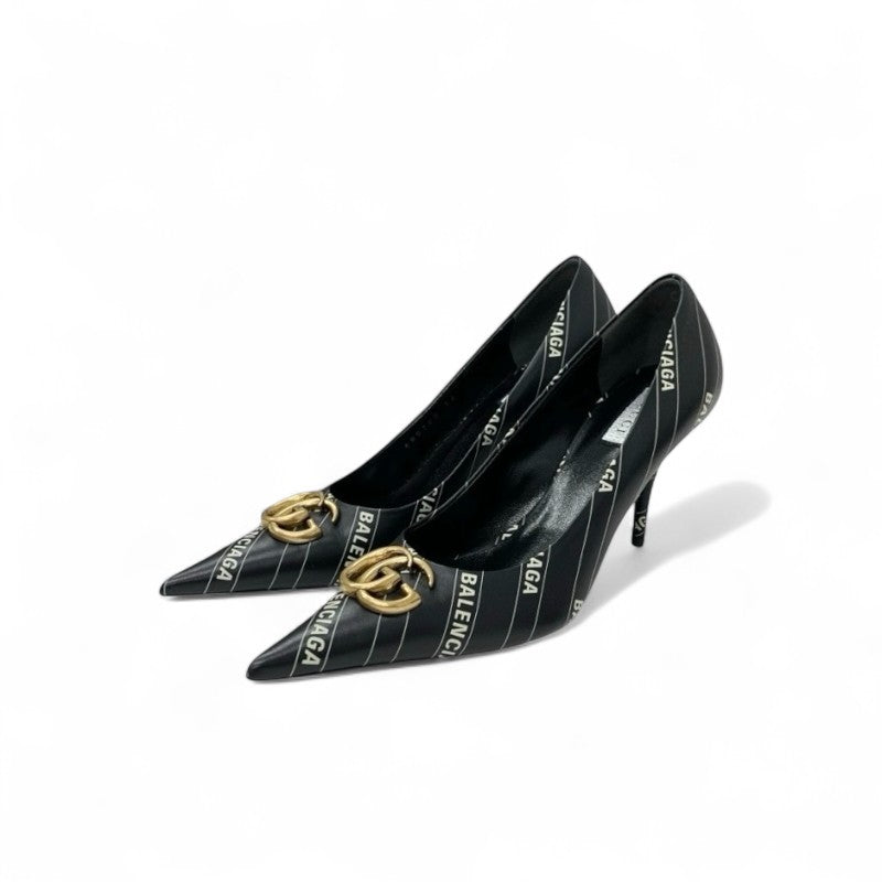 グッチ GUCCI パンプス 靴 シューズ レザー ブラック ホワイト 黒 ゴールド バレンシアガ コラボ ダブルG GGマーモント ロゴ