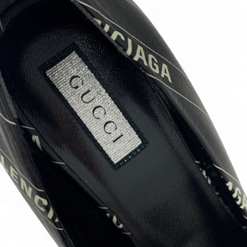 グッチ GUCCI パンプス 靴 シューズ レザー ブラック ホワイト 黒 ゴールド バレンシアガ コラボ ダブルG GGマーモント ロゴ