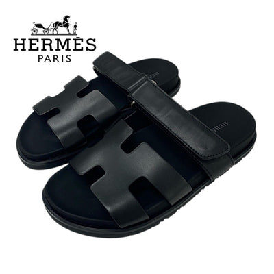 エルメス HERMES シプレ サンダル 靴 シューズ レザー ブラック 黒 未使用 フラットサンダル ベルクロ ストラップ