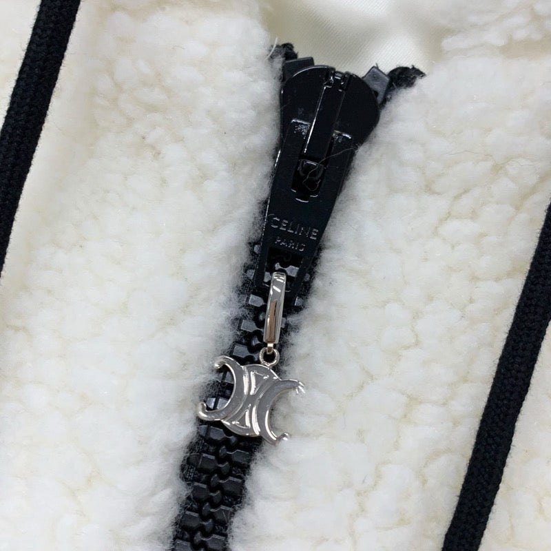 セリーヌ CELINE アウター アクリル ホワイト 白 トリオンフ ルーズフード フリースジャケット ジップアップ メンズ