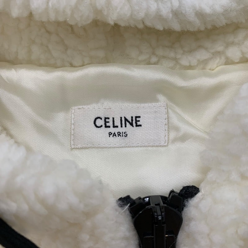 セリーヌ CELINE アウター アクリル ホワイト 白 トリオンフ ルーズフード フリースジャケット ジップアップ メンズ