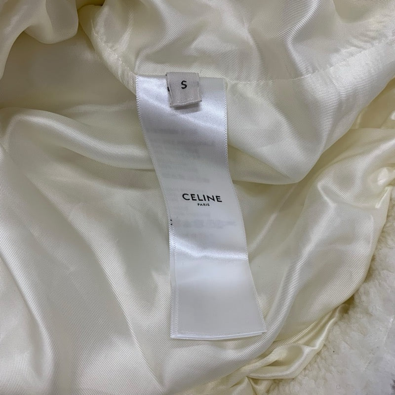 セリーヌ CELINE アウター アクリル ホワイト 白 トリオンフ ルーズフード フリースジャケット ジップアップ メンズ