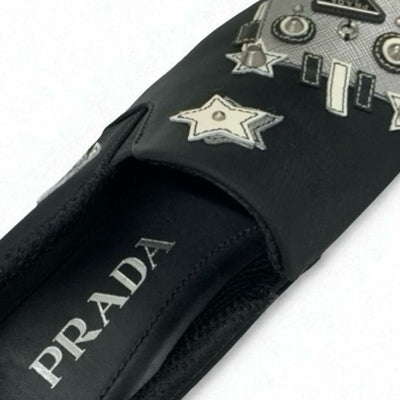 プラダ PRADA スニーカー 靴 シューズ ナイロン レザー ブラック ホワイト シルバー 未使用 トライアングルロゴ ロボット スリッポン