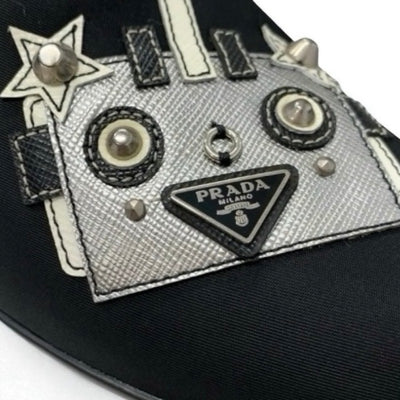 プラダ PRADA スニーカー 靴 シューズ ナイロン レザー ブラック ホワイト シルバー 未使用 トライアングルロゴ ロボット スリッポン