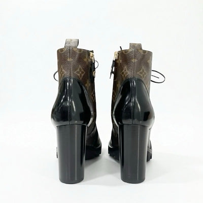 ルイヴィトン LOUIS VUITTON スタートレイルライン モノグラム ブーツ ショートブーツ 靴 シューズ レザー パテント ブラウン ブラック アンクルブーツ レースアップ