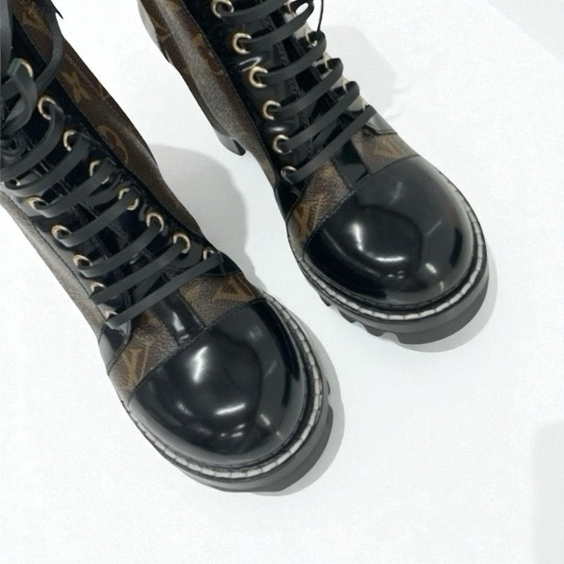 ルイヴィトン LOUIS VUITTON スタートレイルライン モノグラム ブーツ ショートブーツ 靴 シューズ レザー パテント ブラウン ブラック アンクルブーツ レースアップ