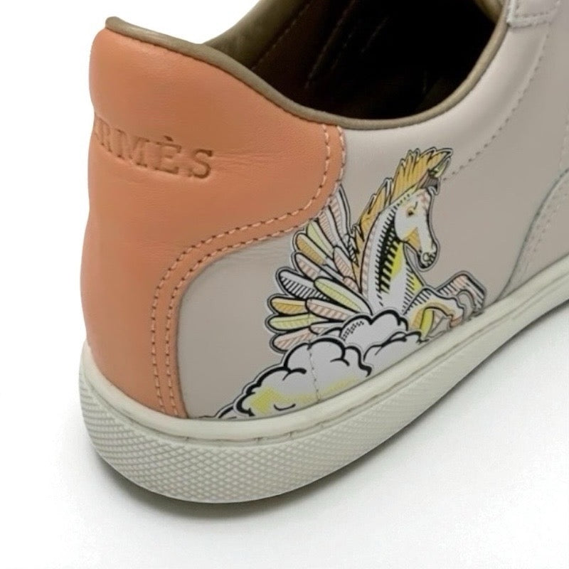 エルメス HERMES クイッカー スニーカー 靴 シューズ レザー ベージュ オレンジ イエロー ペガサス