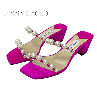 ジミーチュウ JIMMY CHOO Amara45 サンダル 靴 シューズ サテン フューシャピンク 未使用 パール ビーズ