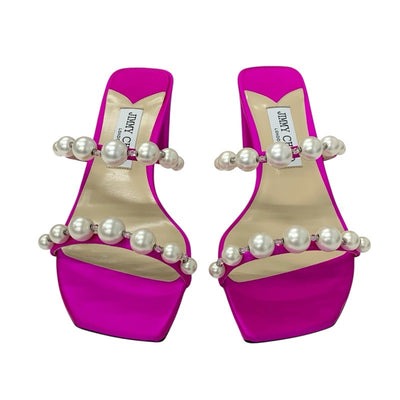ジミーチュウ JIMMY CHOO Amara45 サンダル 靴 シューズ サテン フューシャピンク 未使用 パール ビーズ
