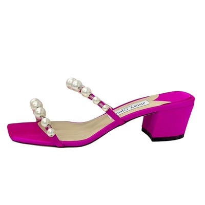 ジミーチュウ JIMMY CHOO Amara45 サンダル 靴 シューズ サテン フューシャピンク 未使用 パール ビーズ