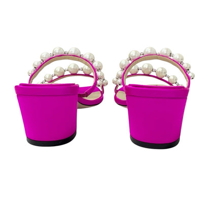 ジミーチュウ JIMMY CHOO Amara45 サンダル 靴 シューズ サテン フューシャピンク 未使用 パール ビーズ