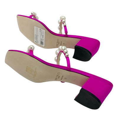 ジミーチュウ JIMMY CHOO Amara45 サンダル 靴 シューズ サテン フューシャピンク 未使用 パール ビーズ