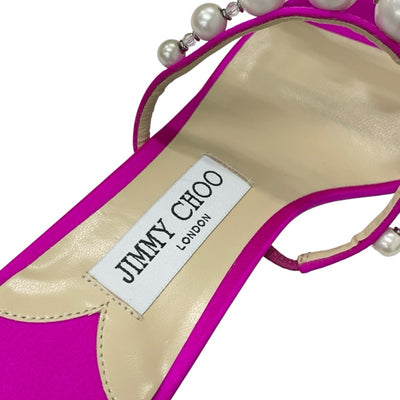ジミーチュウ JIMMY CHOO Amara45 サンダル 靴 シューズ サテン フューシャピンク 未使用 パール ビーズ