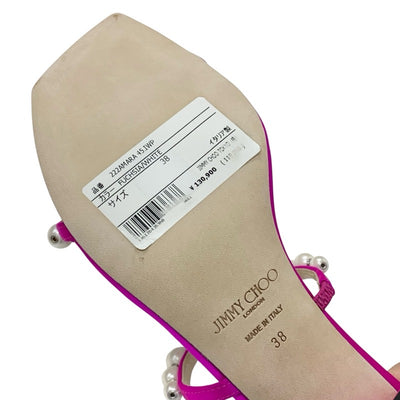 ジミーチュウ JIMMY CHOO Amara45 サンダル 靴 シューズ サテン フューシャピンク 未使用 パール ビーズ