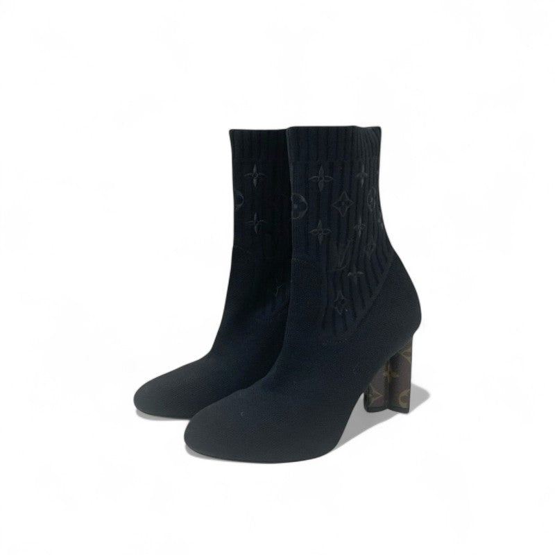 ルイヴィトン LOUIS VUITTON シルエットライン モノグラム ブーツ ショートブーツ 靴 シューズ ファブリック レザー ブラック ブラウン 黒 アンクルブーツ ソックスブーツ ニット