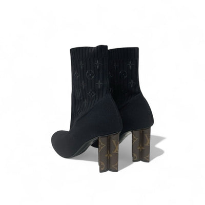 ルイヴィトン LOUIS VUITTON シルエットライン モノグラム ブーツ ショートブーツ 靴 シューズ ファブリック レザー ブラック ブラウン 黒 アンクルブーツ ソックスブーツ ニット