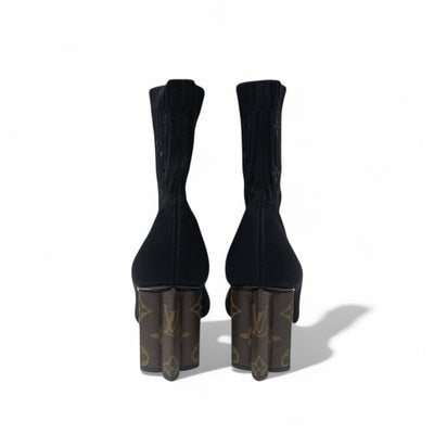 ルイヴィトン LOUIS VUITTON シルエットライン モノグラム ブーツ ショートブーツ 靴 シューズ ファブリック レザー ブラック ブラウン 黒 アンクルブーツ ソックスブーツ ニット