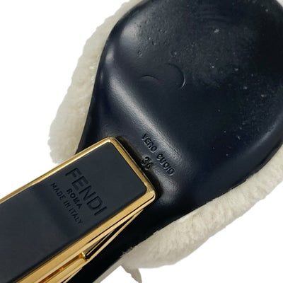 フェンディ FENDI ファースト サンダル 靴 シューズ レザー ムートン アイボリー ゴールド メタルヒール ミュール