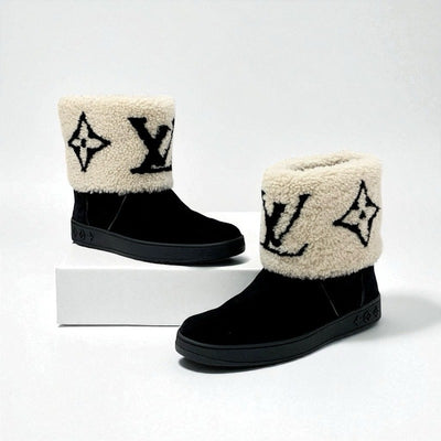 ルイヴィトン LOUIS VUITTON スノードロップライン モノグラム ブーツ ショートブーツ 靴 シューズ スエード ムートン ブラック ベージュ ボア アンクルブーツ