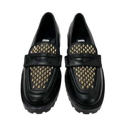 ジミーチュウ JIMMY CHOO DEANNA ローファー 革靴 靴 シューズ レザー ブラック ゴールド スタッズ フラットシューズ