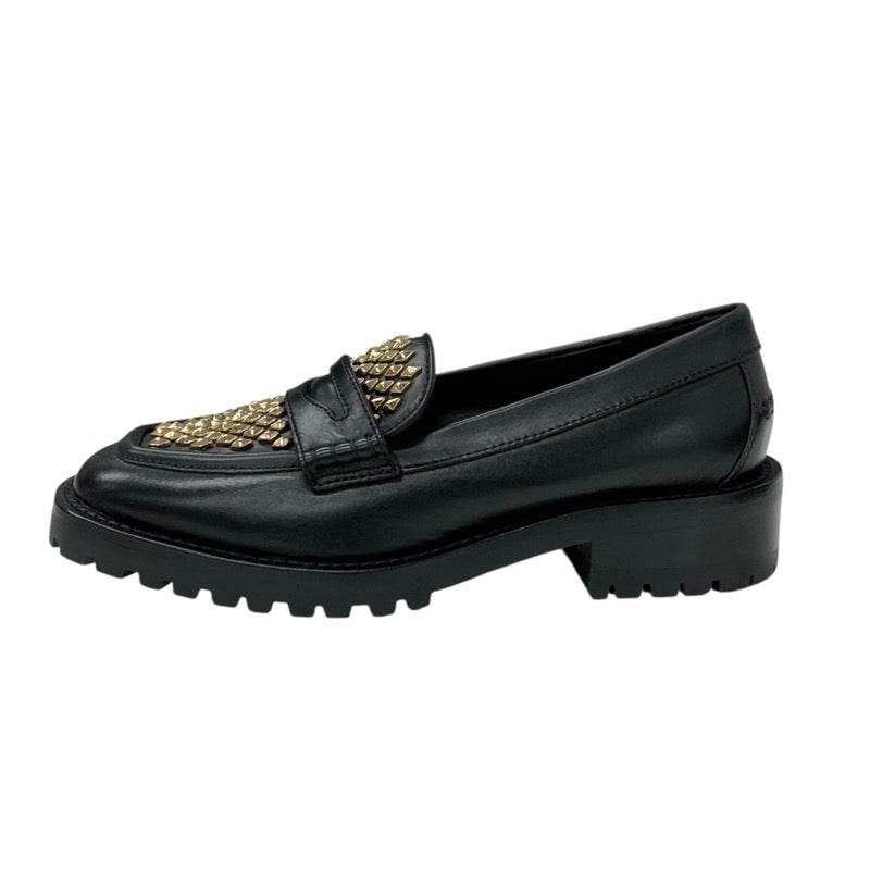 ジミーチュウ JIMMY CHOO DEANNA ローファー 革靴 靴 シューズ レザー ブラック ゴールド スタッズ フラットシューズ