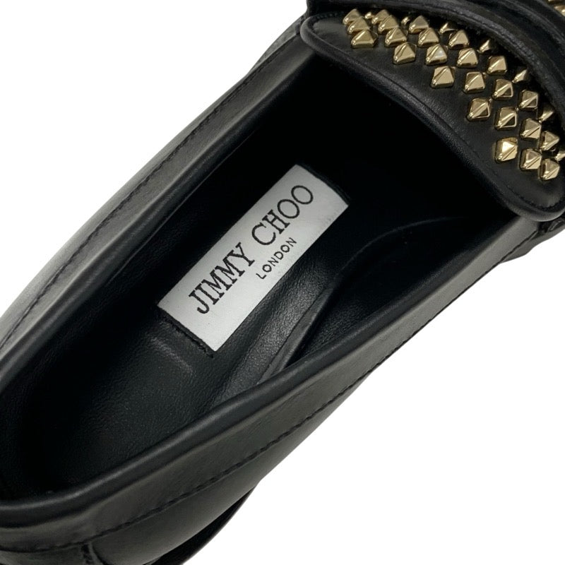 ジミーチュウ JIMMY CHOO DEANNA ローファー 革靴 靴 シューズ レザー ブラック ゴールド スタッズ フラットシューズ