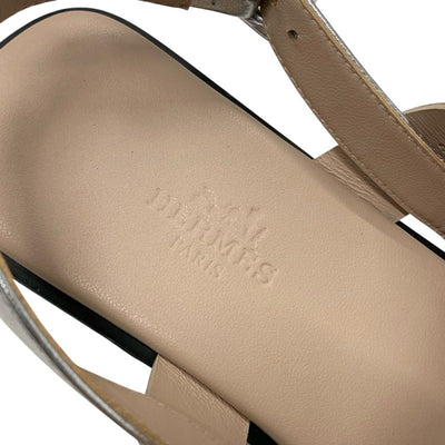エルメス HERMES グレース サンダル 靴 シューズ レザー スエード シルバー ベージュ ストラップ フラット