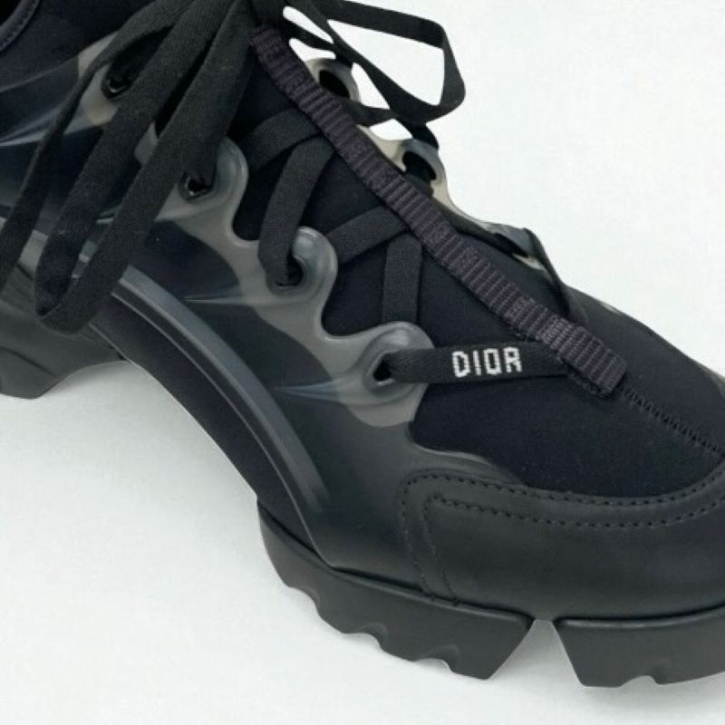 クリスチャンディオール CHRISTIAN DIOR D-Connect スニーカー 靴 シューズ ラバー ファブリック レザー ブラック 黒 未使用 ロゴ