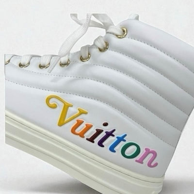 ルイヴィトン LOUIS VUITTON ステラーライン スニーカー 靴 シューズ レザー ホワイト マルチカラー 未使用 ロゴ キルティング サイドジップ ハイカット