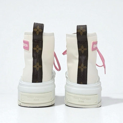 ルイヴィトン LOUIS VUITTON スクァッドライン スニーカー 靴 シューズ キャンバス レザー ホワイト ピンク ブラウン LVロゴ ハイカット