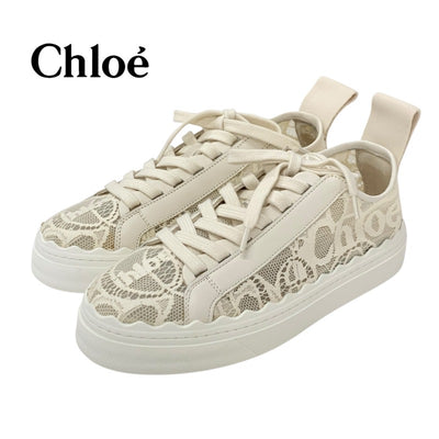クロエ Chloe Lauren スニーカー 靴 シューズ ファブリック ベージュ 未使用 ロゴ レース