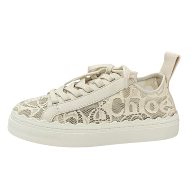 クロエ Chloe Lauren スニーカー 靴 シューズ ファブリック ベージュ 未使用 ロゴ レース