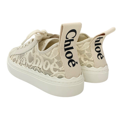 クロエ Chloe Lauren スニーカー 靴 シューズ ファブリック ベージュ 未使用 ロゴ レース