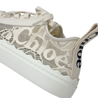 クロエ Chloe Lauren スニーカー 靴 シューズ ファブリック ベージュ 未使用 ロゴ レース