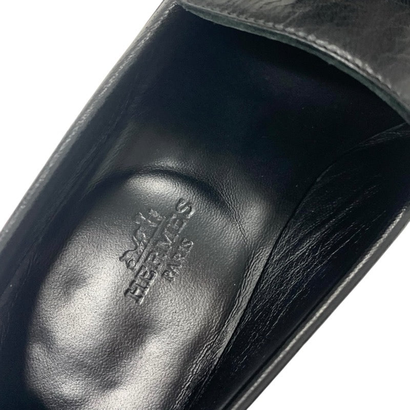 エルメス HERMES パリ ローファー 革靴 靴 シューズ レザー ブラック 黒 シルバー H金具 モカシン フラットシューズ