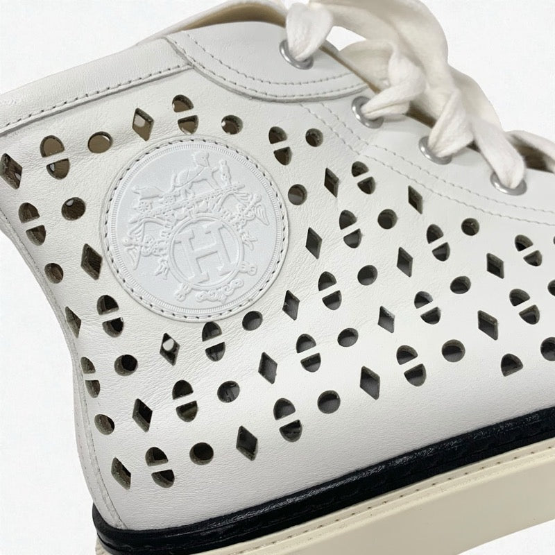 エルメス HERMES ジミー スニーカー 靴 シューズ レザー ホワイト パンチング ハイカット