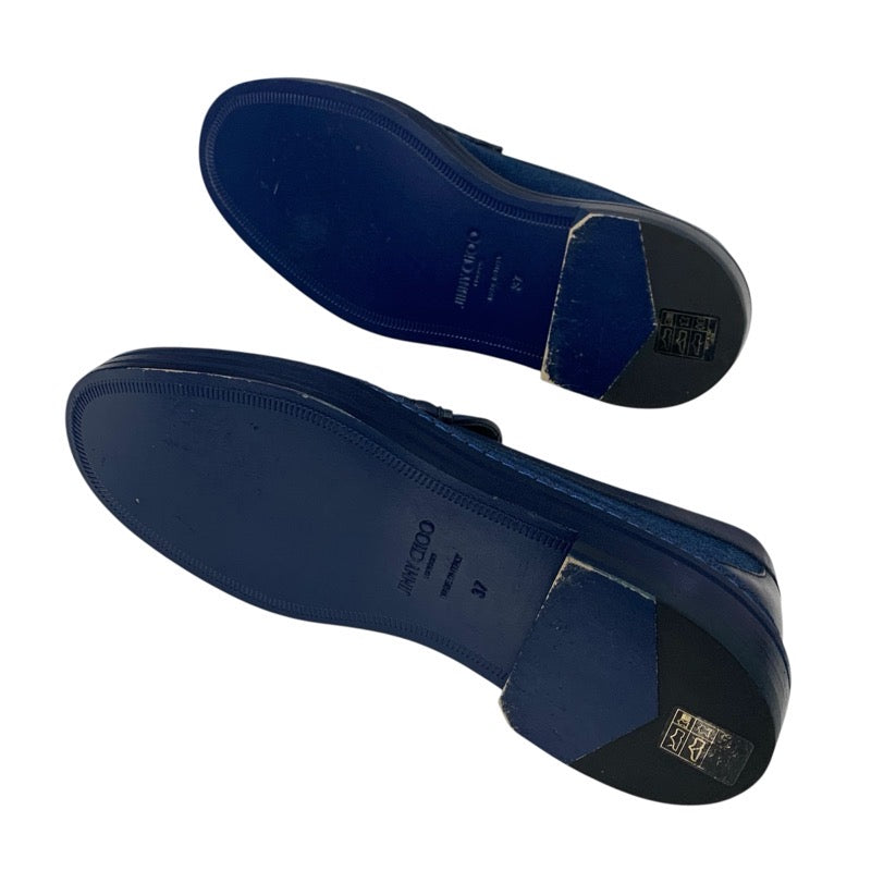 ジミーチュウ JIMMY CHOO ローファー 革靴 靴 シューズ キャンバス レザー ネイビー ブアイソウ コラボ スタースタッズ 藍染め