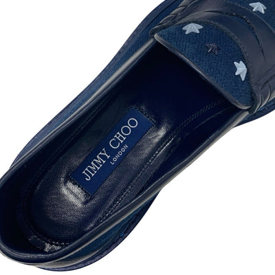 ジミーチュウ JIMMY CHOO ローファー 革靴 靴 シューズ キャンバス レザー ネイビー ブアイソウ コラボ スタースタッズ 藍染め