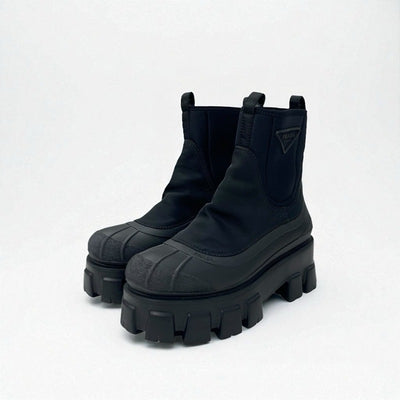 プラダ PRADA モノリス ブーツ ショートブーツ 靴 シューズ ナイロン ラバー ブラック Re-Nylon トライアングルロゴ