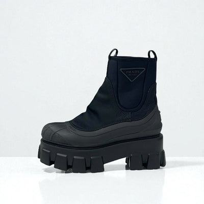 プラダ PRADA モノリス ブーツ ショートブーツ 靴 シューズ ナイロン ラバー ブラック Re-Nylon トライアングルロゴ