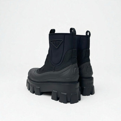 プラダ PRADA モノリス ブーツ ショートブーツ 靴 シューズ ナイロン ラバー ブラック Re-Nylon トライアングルロゴ