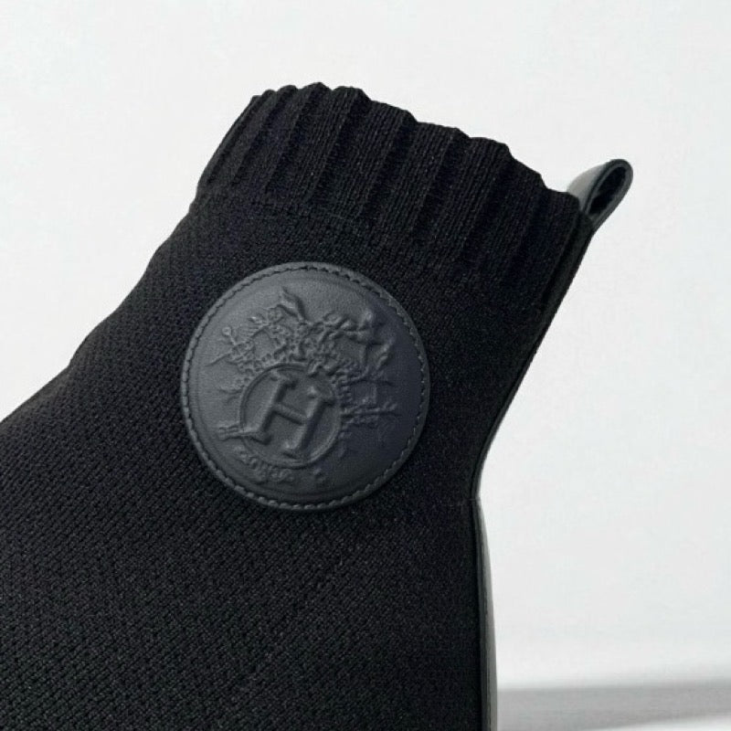エルメス HERMES ヴォルヴェール ブーツ ショートブーツ 靴 シューズ ファブリック レザー ブラック 黒 未使用 ソックスブーツ ニット エクスリブリス