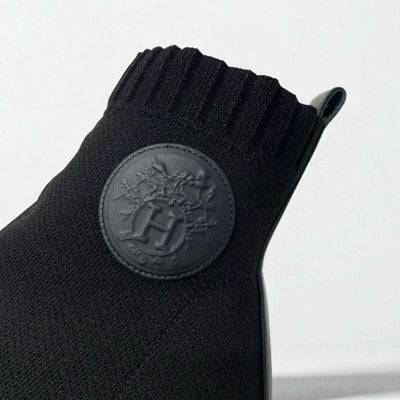 エルメス HERMES ヴォルヴェール ブーツ ショートブーツ 靴 シューズ ファブリック レザー ブラック 黒 未使用 ソックスブーツ ニット エクスリブリス