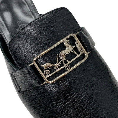 エルメス HERMES ヴァンセンヌ サンダル 靴 シューズ レザー ブラック 黒 シルバー ミュール 馬車金具