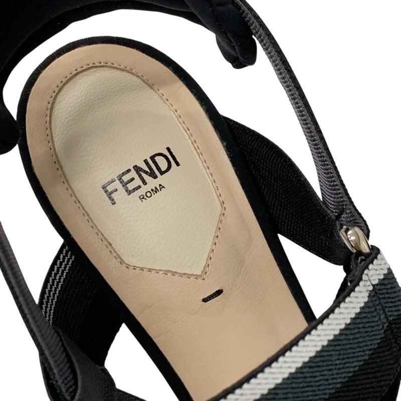 フェンディ FENDI コリブリ パンプス 靴 シューズ ファブリック メッシュ ブラック グレー ロゴ ストラップ