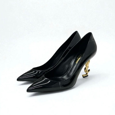 サンローラン SAINT LAURENT オピウム パンプス 靴 シューズ パテント ブラック 黒 ゴールド YSLロゴヒール エナメル